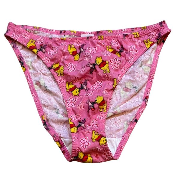Vintage 90s Winnie Pooh Disney Womens Underwear Hi Cut Cotton Pink Floral Size 9 - Picture 1 of 7